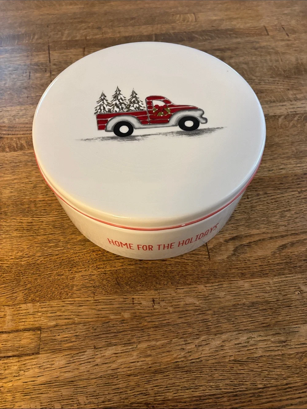 Ten Strawberry Street Home for the Holidays Red  Truck Tree Ceramic Canister
